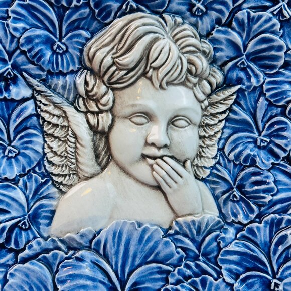 Italian Pottery Vintage Heart Plate Embossed Angel Cherubs *Your Choice* - Picture 3 of 9